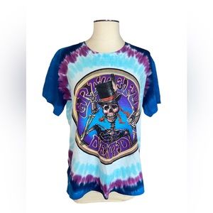 Vintage 1999 Grateful Dead Liquid Blue Top Hat Magician Skeleton Tie Dye T-shirt